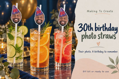 30th Birthday Party Straws | Personalised Face Drink Decorations, Funny 40th, 50th & 60th Birthday Supplies, Custom Drink Favours